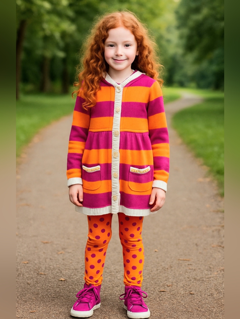 Hanna Anderson Cotton Magenta & Orange Striped Hooded Button Front Cardigan Y2K